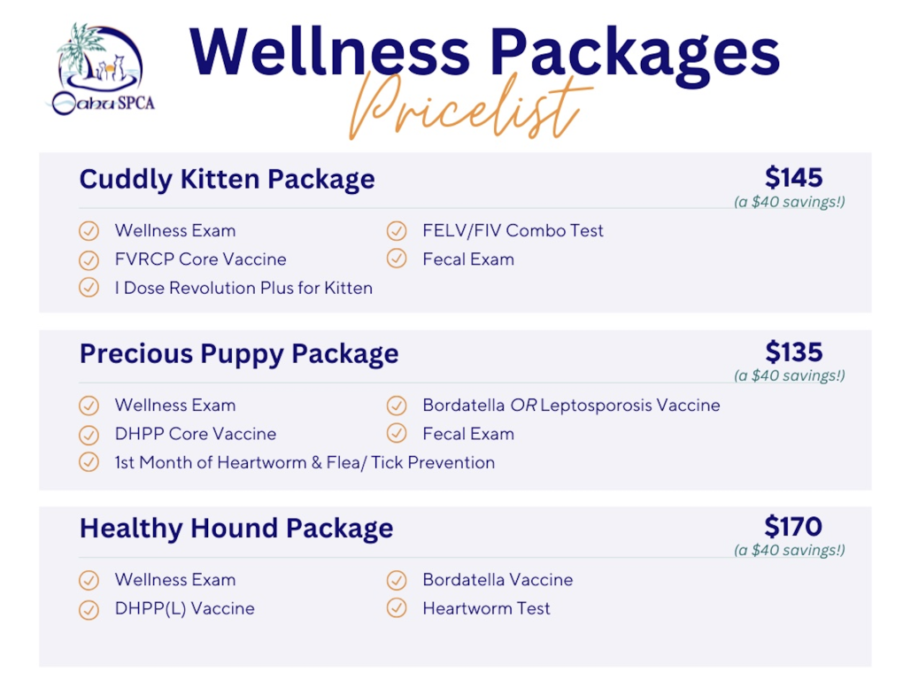 Oahu SPCA Wellness Clinic Package Prices