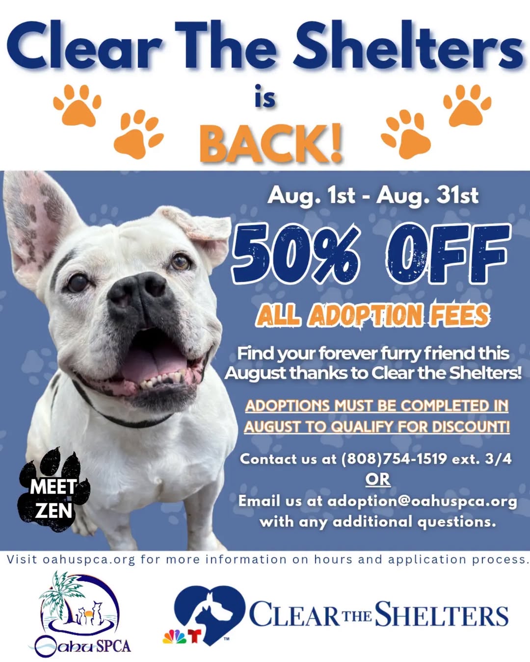 Clear the Shelter August 2026 Oahu SPCA