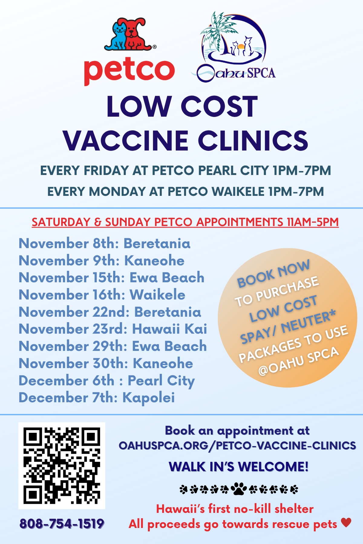 Oahu SPCA Petco Vaccine Clinic Schedule