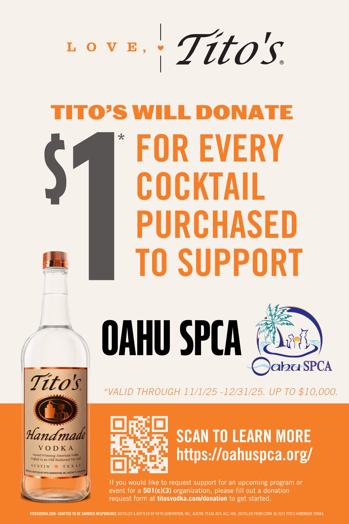 Tito's Handmade Vodka Oahu SPCA